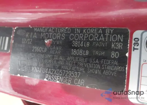 2013 Kia Forte Ex z USA, uszkodzony, nr VIN KNAFU4A2XD5729537